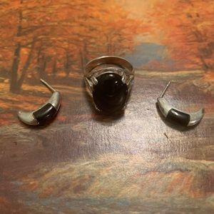 🌚❄️vintage silver and onyx set